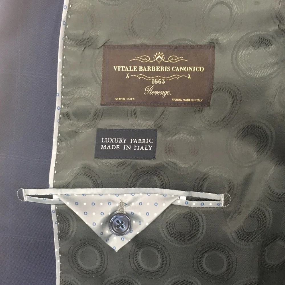 Canaletto mens suit blue 46L windowpane super 150s nwt made in Italy new ea0123